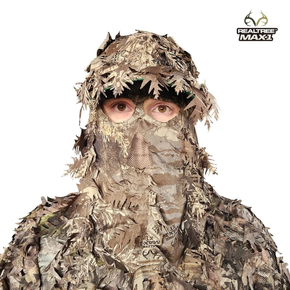 2-in-1 FRONT Leafy Face Mask and Camo Hat (Adjustable OSFM)