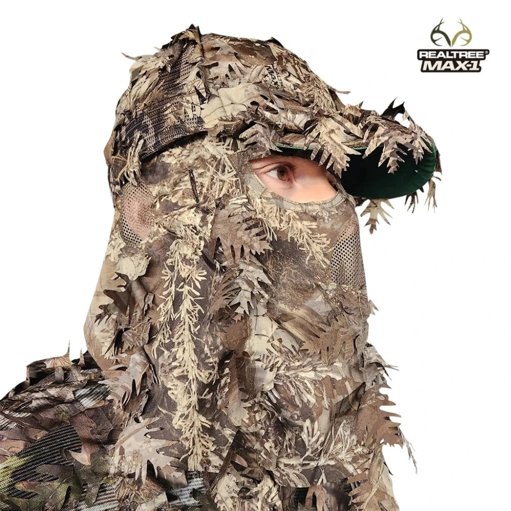 2-in-1 FRONT Leafy Face Mask and Camo Hat (Adjustable OSFM)