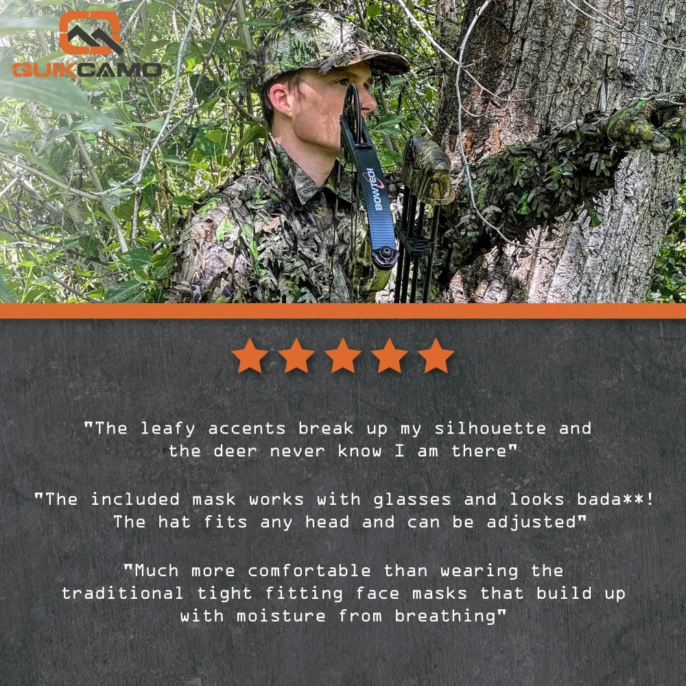 3D Leafy Camo Caps w/Built-in Face Mask (Mossy Oak and