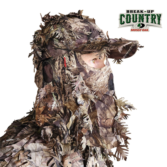 2-in-1 FRONT Leafy Face Mask and Camo Hat Mossy Oak Break-Up (Adjustable, OSFM)