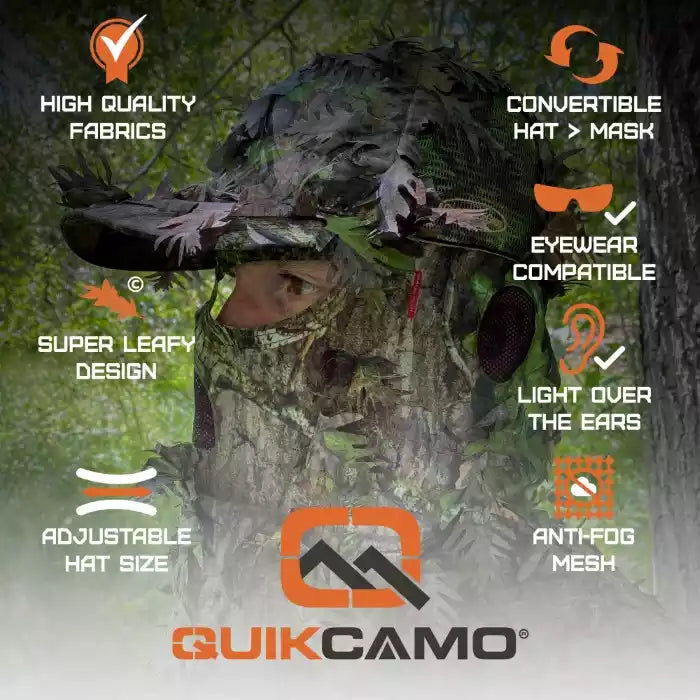 2-in-1 FRONT Leafy Face Mask and Camo Hat (Adjustable,OSFM)