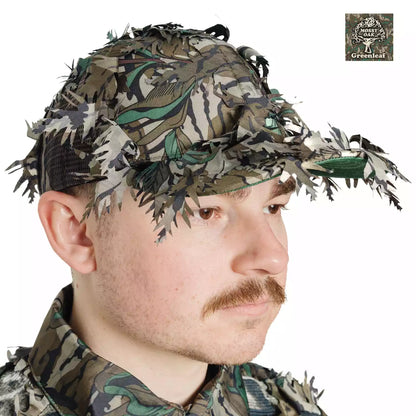 2-in-1 FRONT Leafy Face Mask and Camo Hat (Adjustable,OSFM)