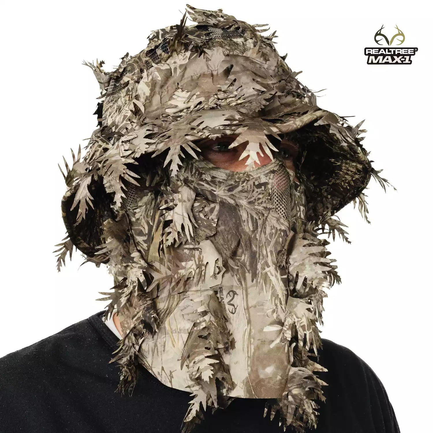 Mossy Oak Mountain Country Camo Bucket Hat With Built-in 3D Leafy Face Mask - Adjustable, One Size Fits Most For Turkey Hunting & Outdoor Camouflage