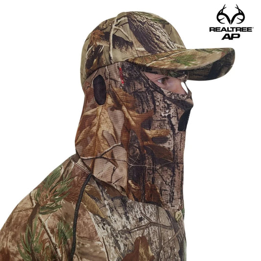 2-in-1 Ball Cap + Face Mask in Mossy Oak & Realtree Camo 