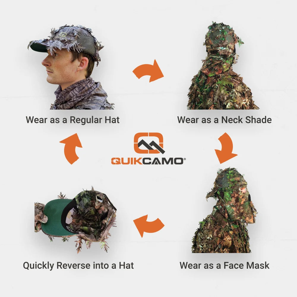 2-in-1 Leafy Camo Hat with Built-in Face Mask (MOSSY OAK & 