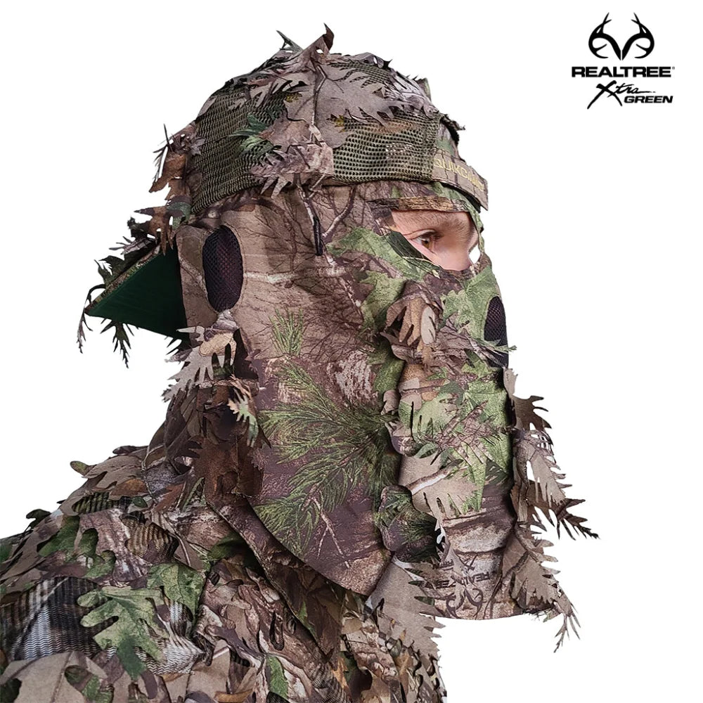 2-in-1 REAR Leafy Face Mask and Camo Hat (Fitted) - Rear 